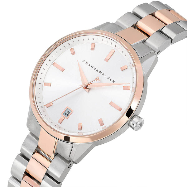 Amelia / 36mm - Silver & Rose Gold Ladies Watch | Amanda Walker Time | UK Free Delivery