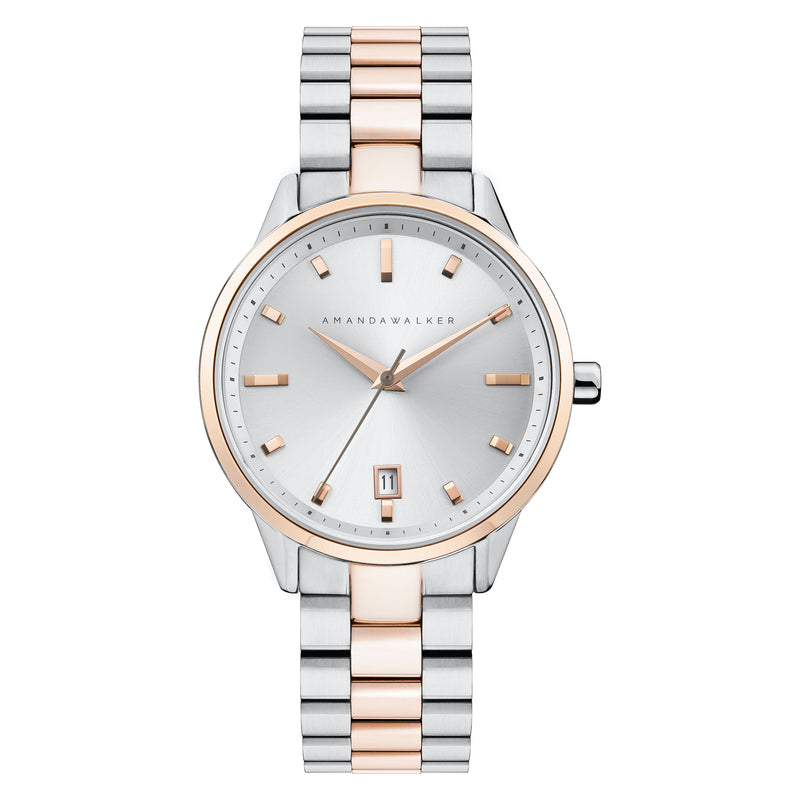 Amelia / 36mm - Silver & Rose Gold Ladies Watch | Amanda Walker Time | UK Free Delivery